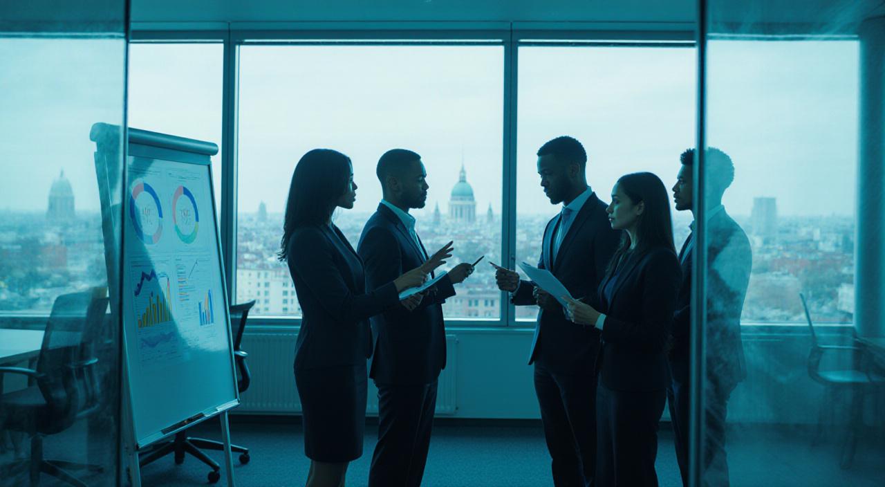 Team arbeitet an digitaler Strategie im modernen Berliner Büro